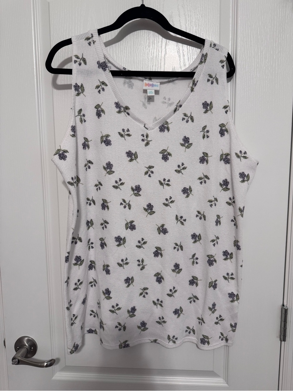 LuLaRoe Farrah White Tank Top with Purple Floral Print